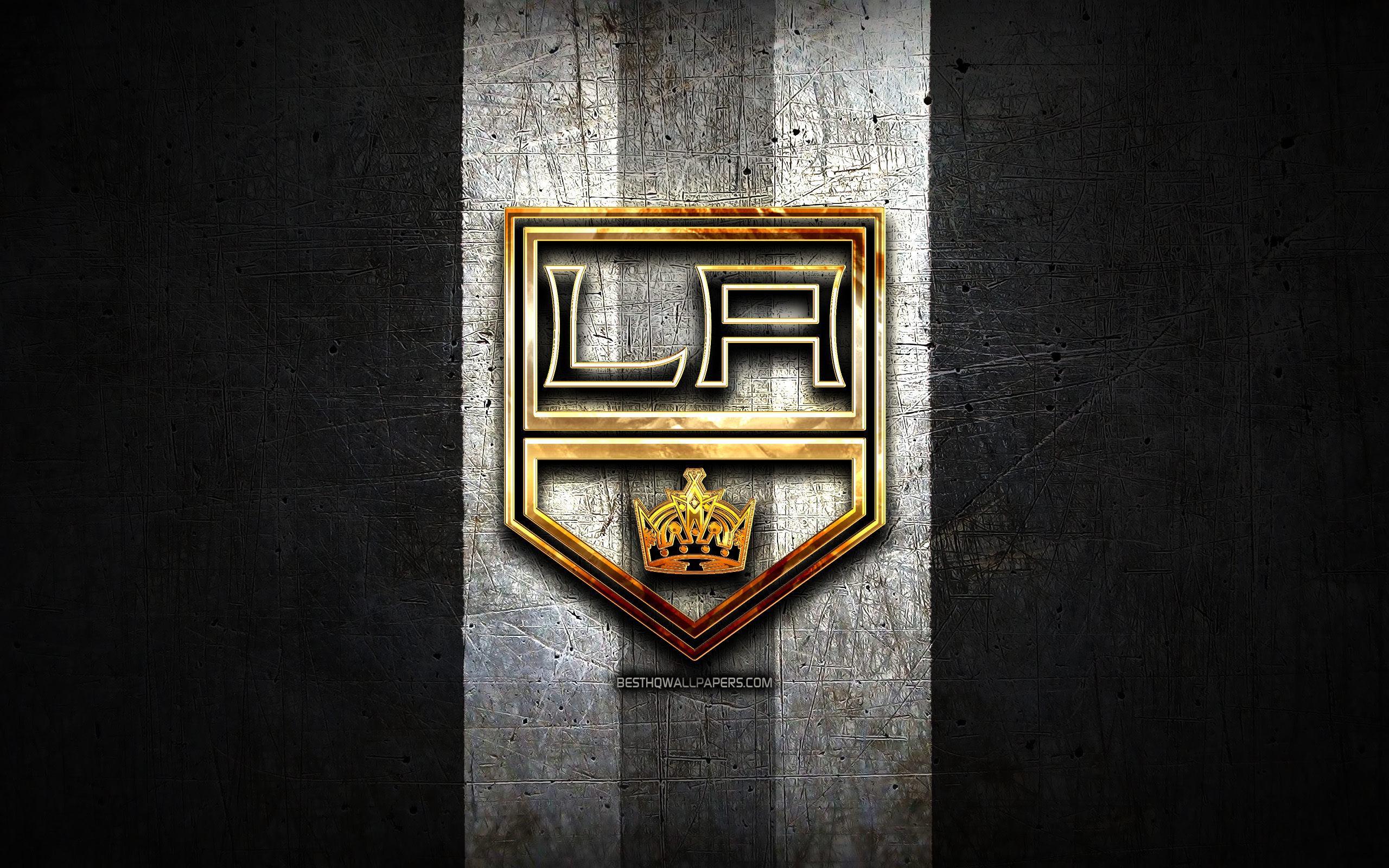 Los Angeles Kings, Golden Logo, Nhl, Black Metal Background, - Angeles Kings Wallpaper 2019 - HD Wallpaper 