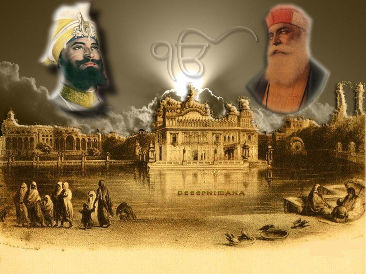 Old Painting Golden Temple - HD Wallpaper 