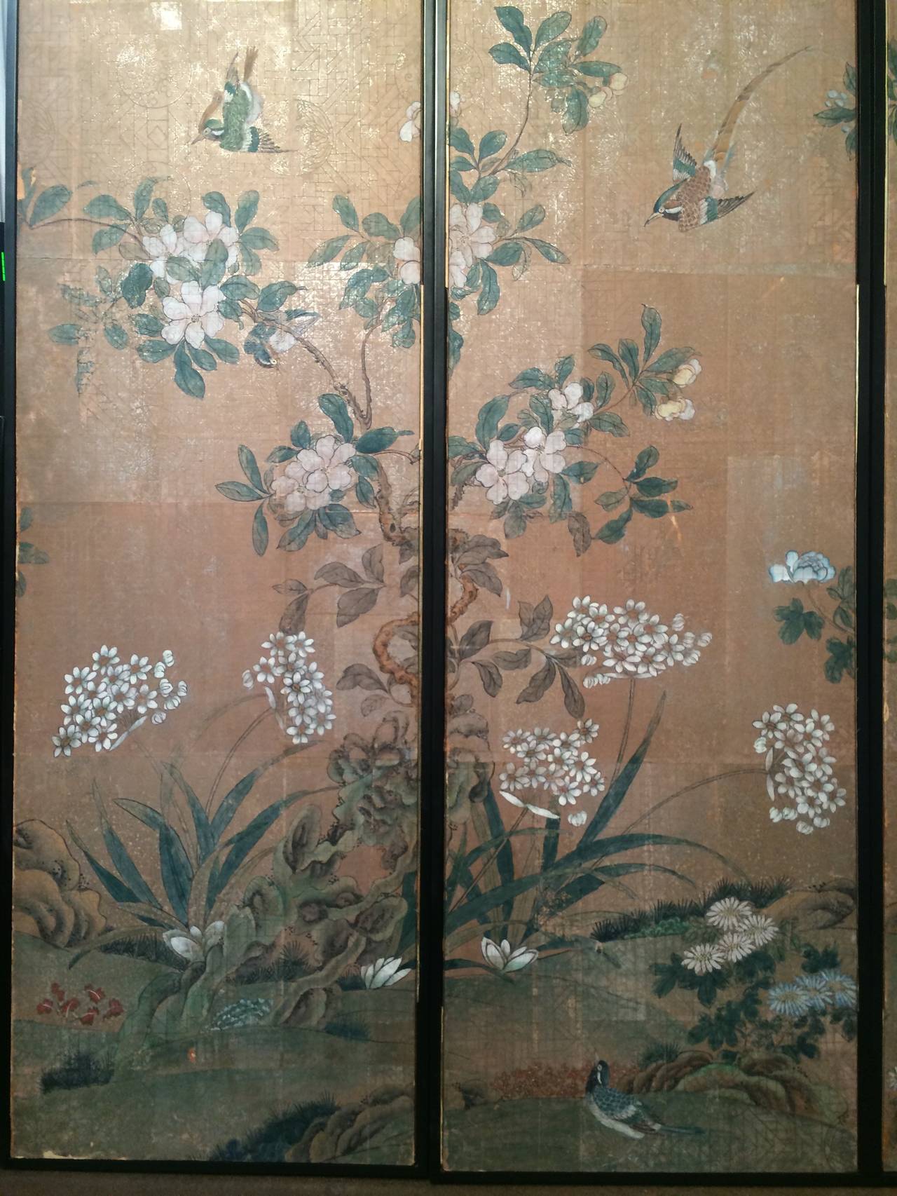 Four Framed Vintage Gracie Chinoiserie Wallpaper Panels - Bird Chinoiserie Wallpaper Panels - HD Wallpaper 