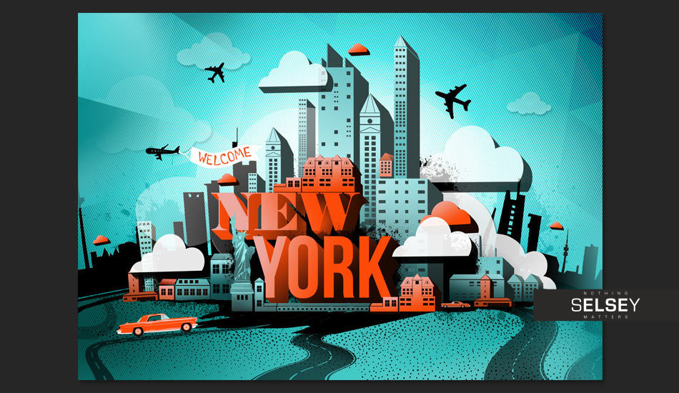 Vintage New York Mural Wallpaper - HD Wallpaper 