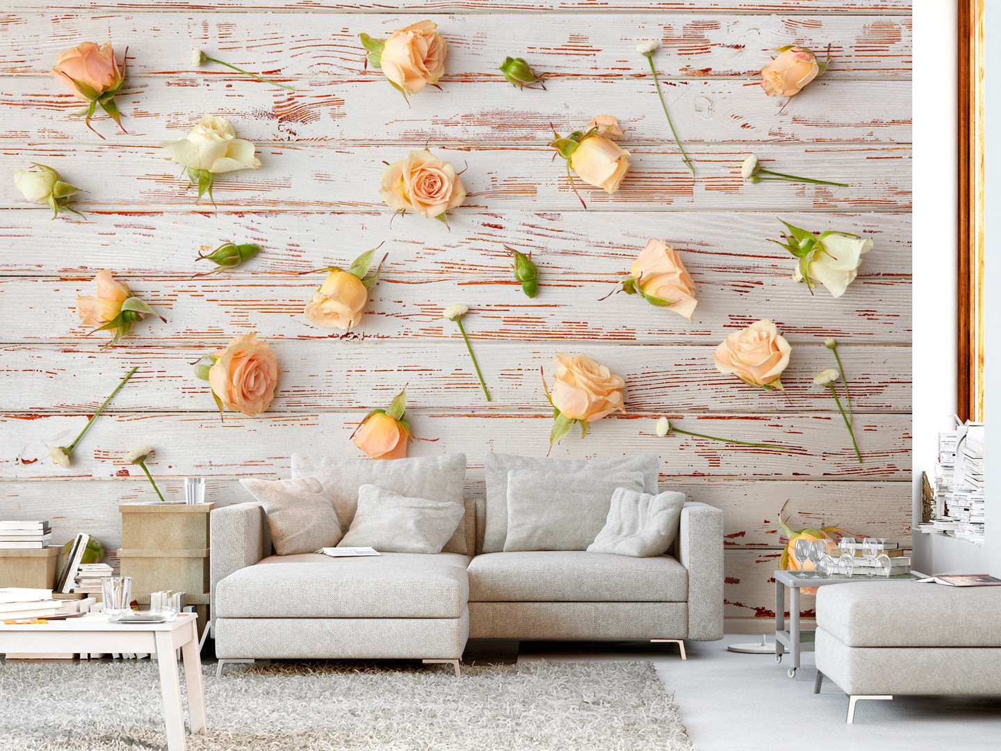 Wall Mural Wood & Roses - Wallpaper - HD Wallpaper 