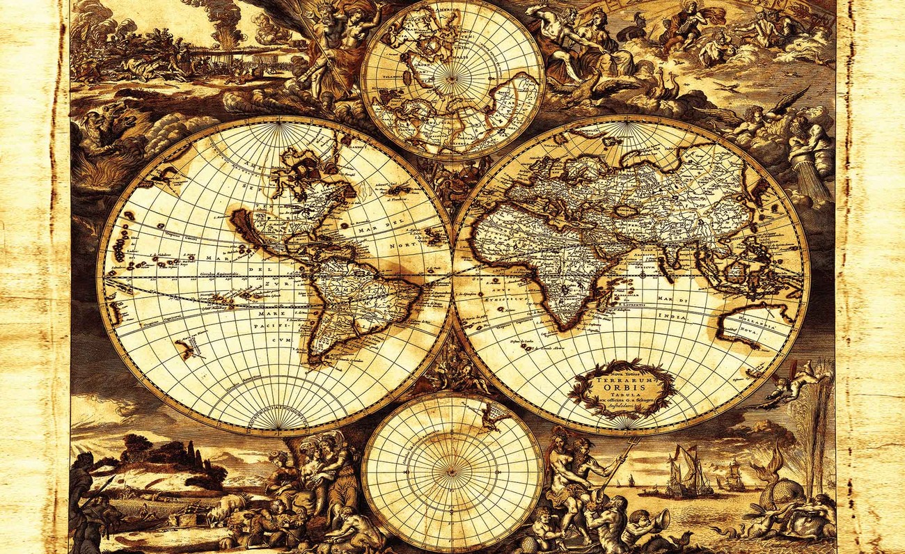 World Map Vintage Wallpaper Mural - Mappe Vintage - HD Wallpaper 