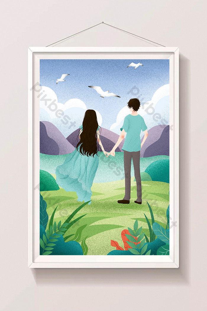 Pasangan Romantis Yang Segar Dan Cantik Berpegangan - Illustration - HD Wallpaper 
