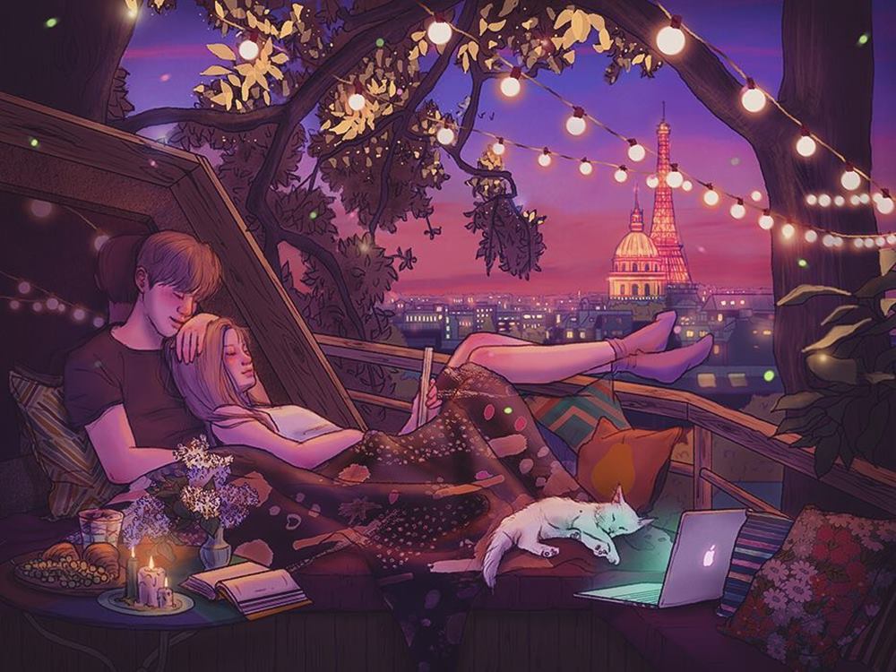 So Sweet 9 Ilustrasi Yang Nggak Kalah Romantis Dengan - Romantic Cute Couple Art - HD Wallpaper 