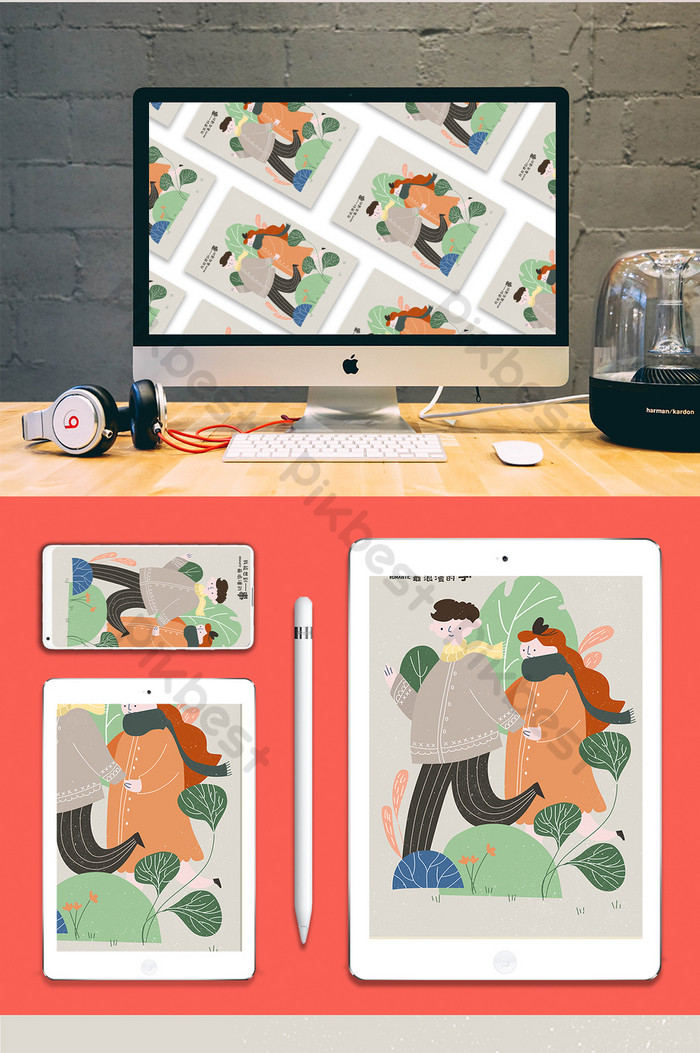 Pasangan Romantis Segar Valentine Poster Ilustrasi - Illustration - HD Wallpaper 