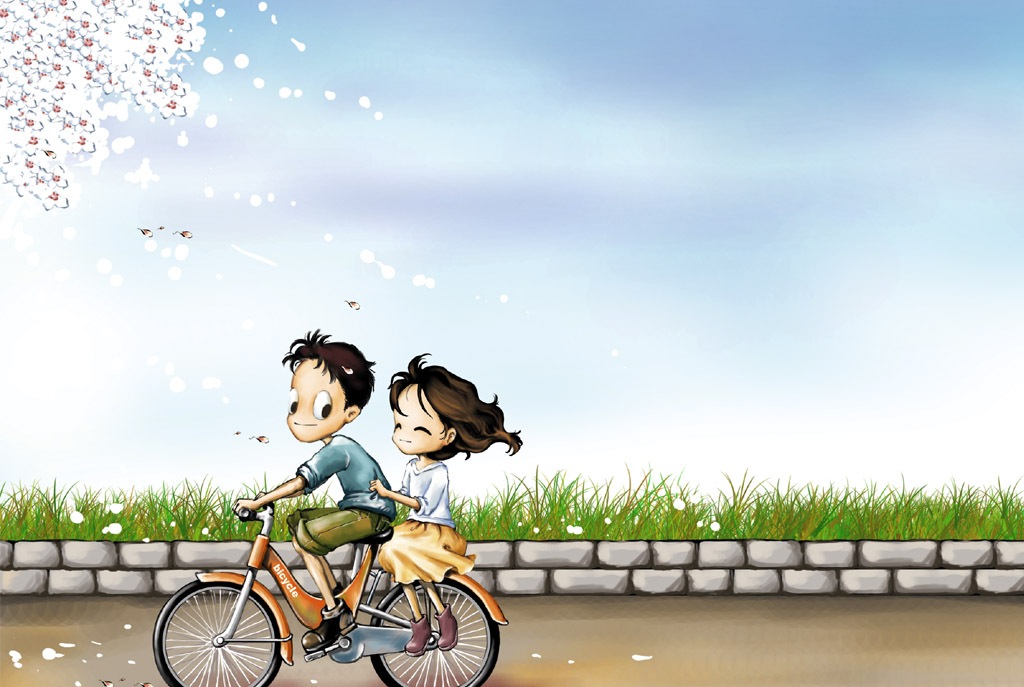 Gambar Kartun Romantis Bersepeda - Cute Love Wallpapers For Mobile Micromax - HD Wallpaper 