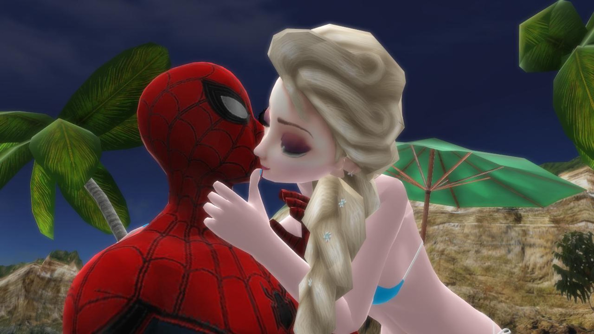 Spiderman And Elsa Kiss - HD Wallpaper 