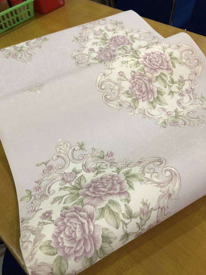 Wallpaper Dinding Murah Bunga Shabby Ungu / Cream Klasik - Placemat - HD Wallpaper 