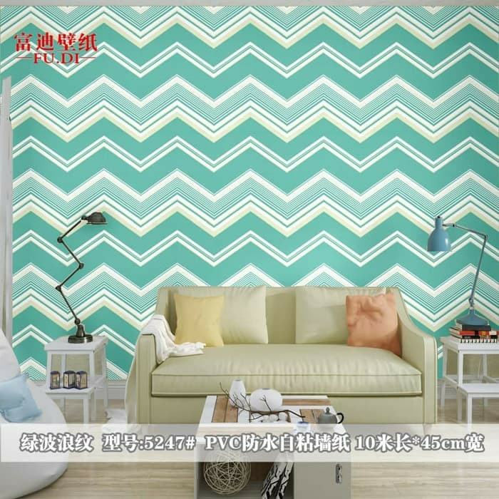 Wallpaper Sticker Dinding Biru Hijau Tosca Putih Zig - Multicoloured Zigzags - HD Wallpaper 