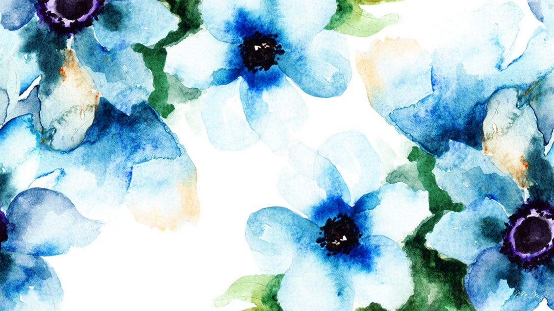 Download Wallpaper Blue Wonderful Abstract Flowers - Watercolor Pretty Desktop Backgrounds - HD Wallpaper 