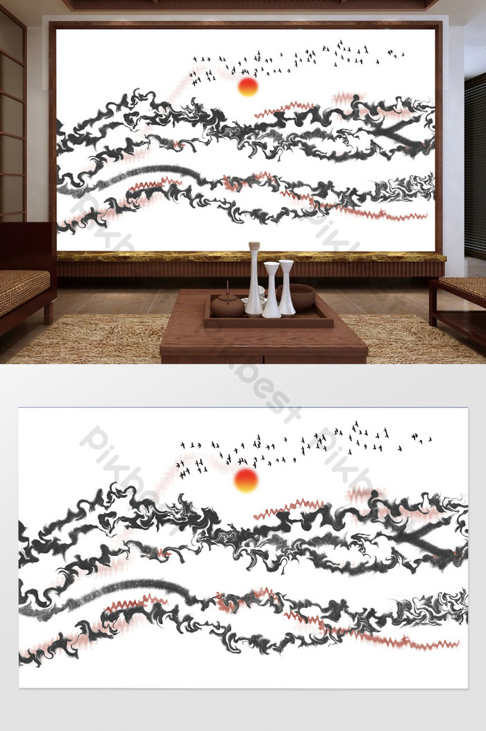 Tinta Cina Baru Cina Lukisan Abstrak Landscape Mural - Landscape Painting - HD Wallpaper 