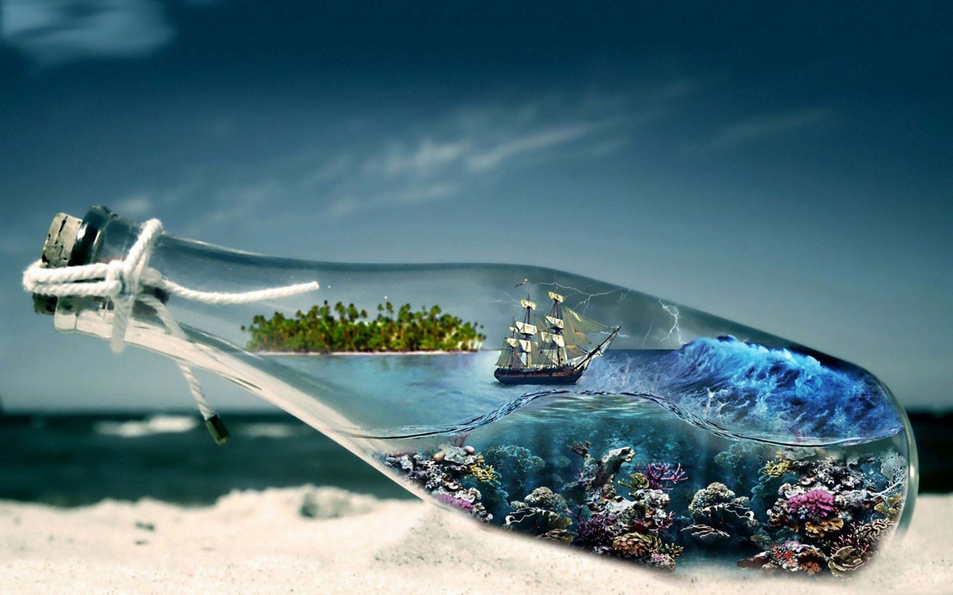 3d Wallpaper 63 Wallpaper - Ship In A Bottle Painting - HD Wallpaper 