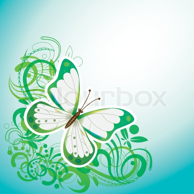 Mint Green Background With Butterflies - HD Wallpaper 