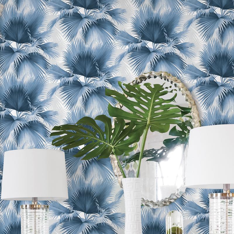 Chambre Avec Papier Peint Feuille De Palme - HD Wallpaper 