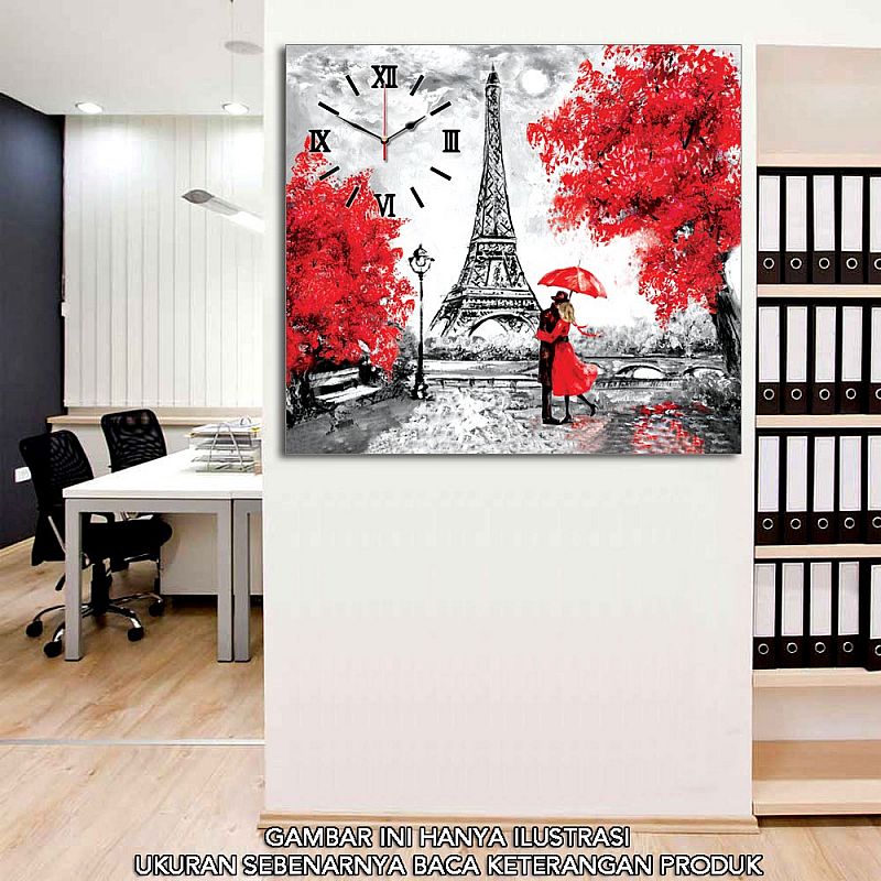 Jam Dinding Paris Painting 54x60cm - Ofis Duvar Sticker - HD Wallpaper 