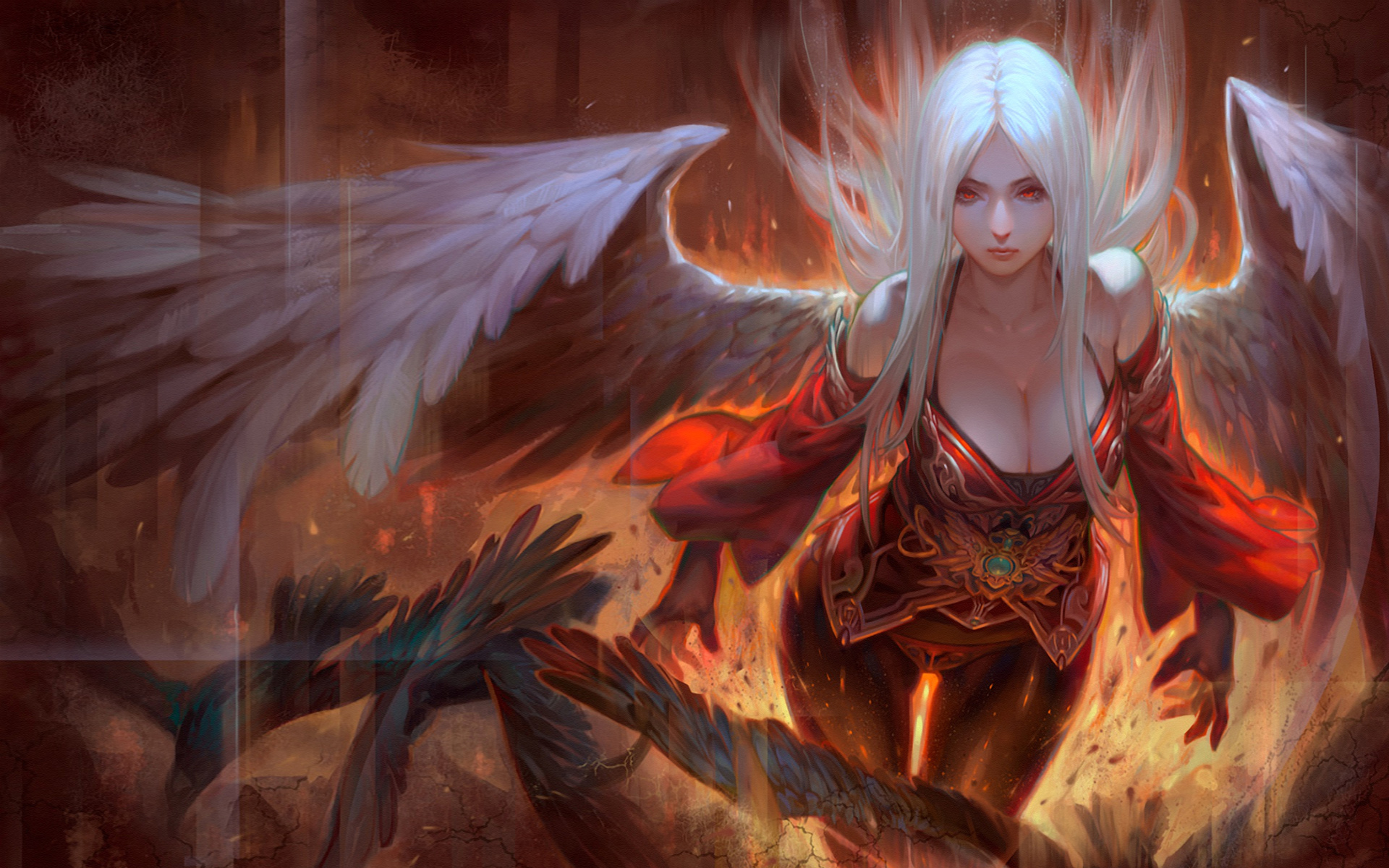 White Hair Red Eyes Girl Fantasy Art - HD Wallpaper 