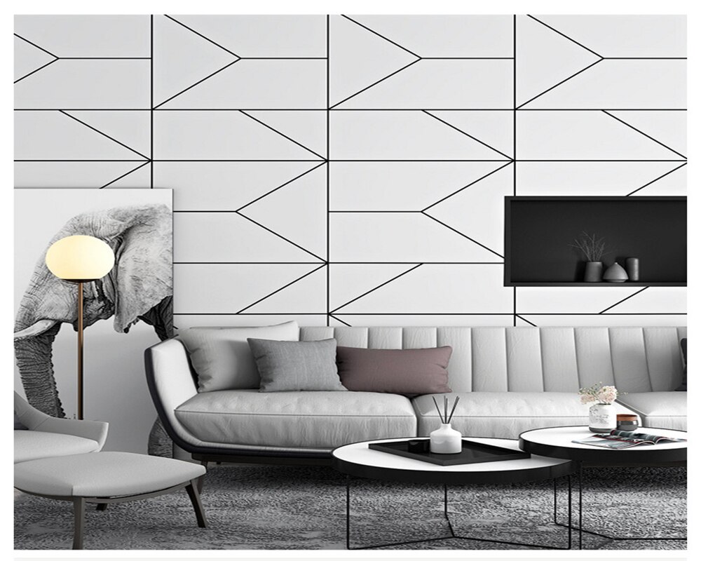 Beibehang Nordic Geometric Black And White Lines Simple - Living Room - HD Wallpaper 