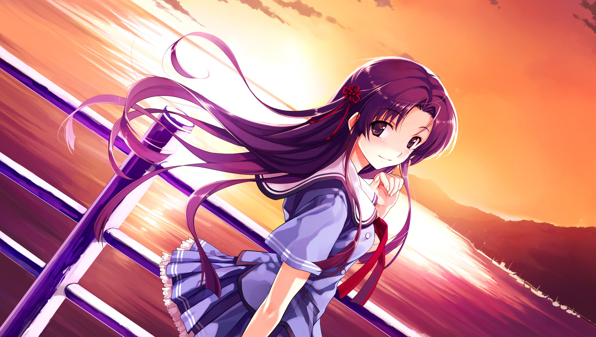 Anime Girl Purple Hair School Uniform - 2048x1160 Wallpaper 