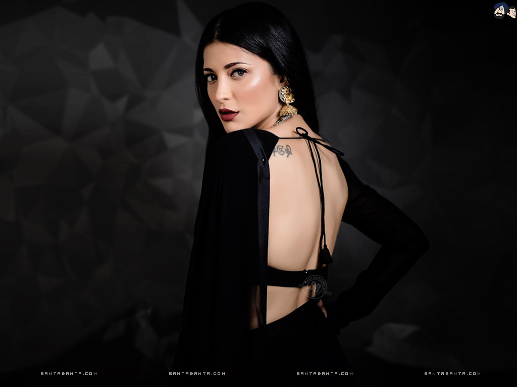 Shruti Haasan - Shruti Haasan Black Saree - HD Wallpaper 