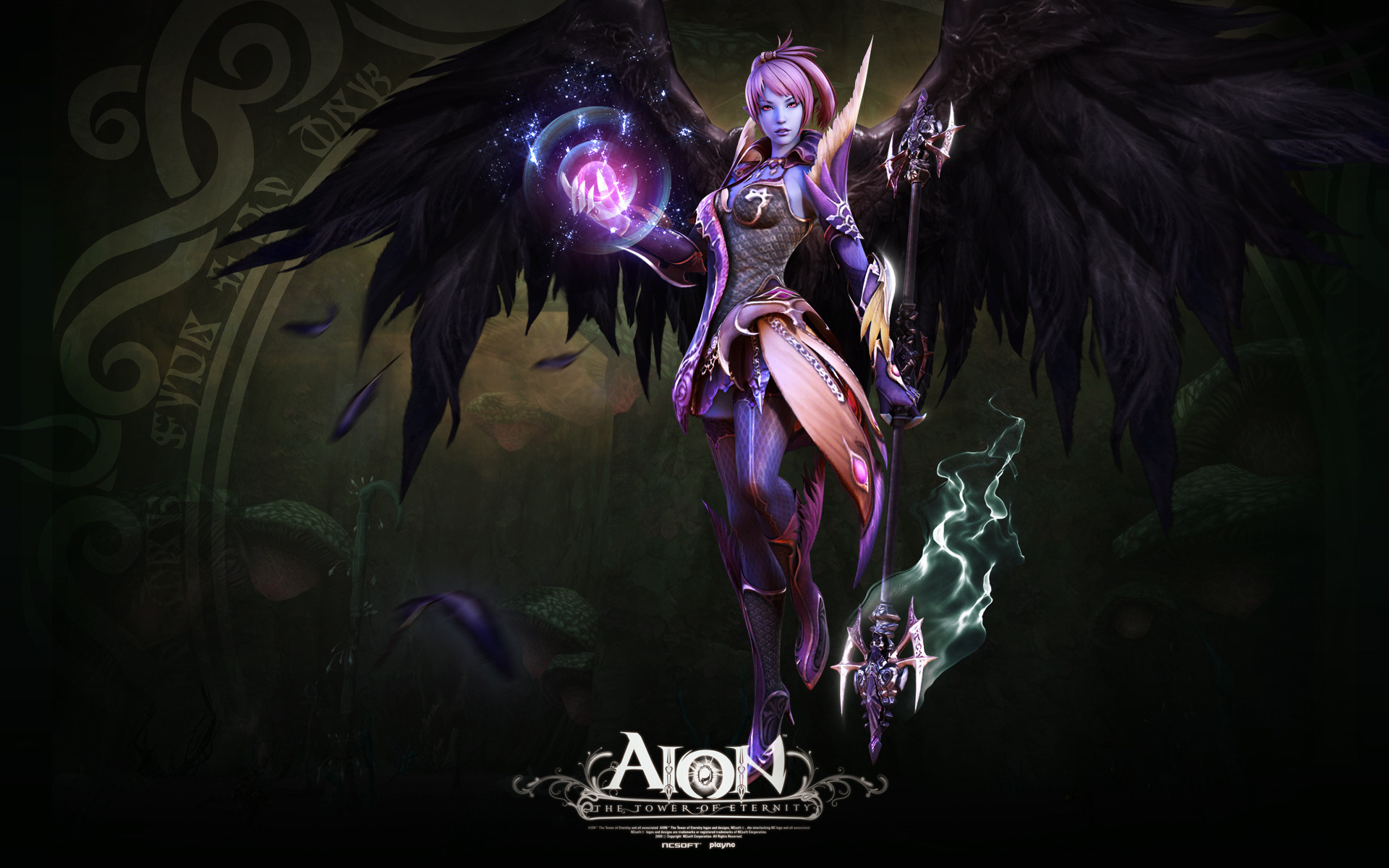 Enchantress, Wings, Staff, Aion, Feathers - Aion Mage Wallpaper Hd - HD Wallpaper 