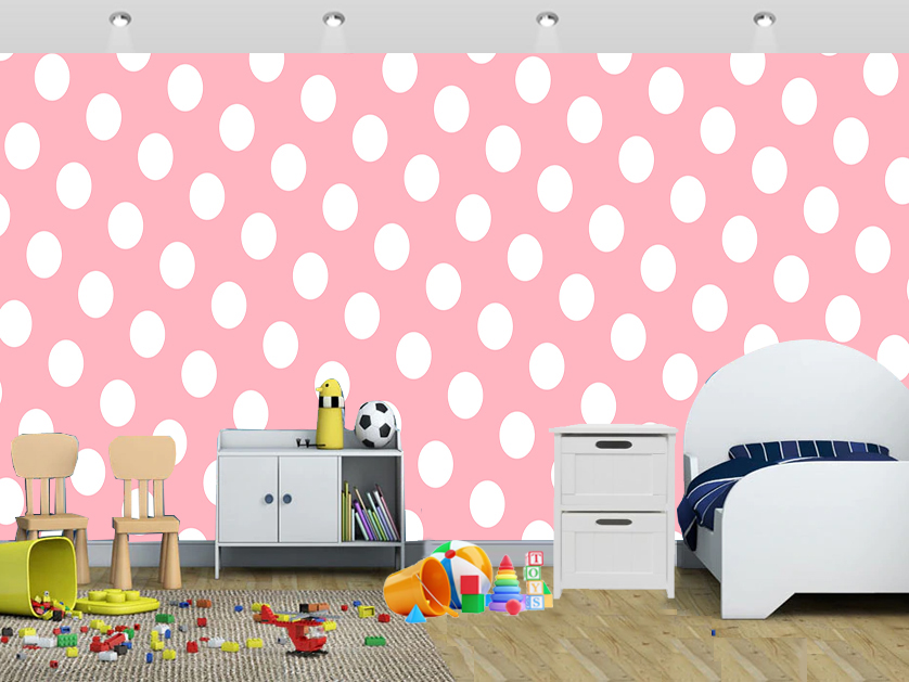 Pink And White Polka Dot Geometric Wall Mural Kids - Wall Painting Using Paint Brush - HD Wallpaper 