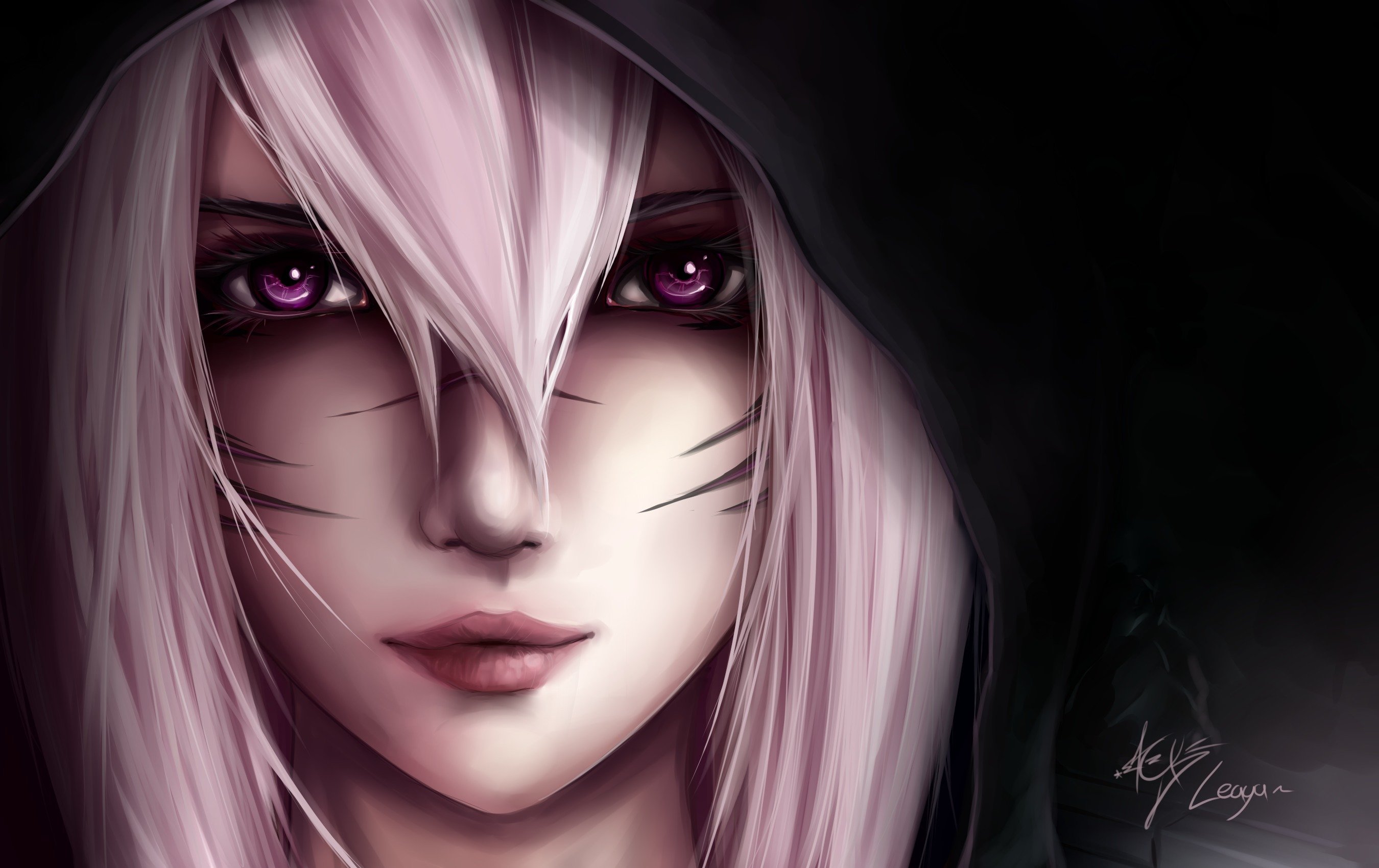 Wallpaper Art Picture, Girl, White Hair, Black Background - Ahri League Of Legends White Hair - HD Wallpaper 