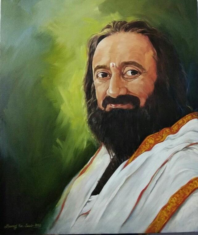 Sree Sree Ravi Shankar Acrylic Painting Portrait - HD Wallpaper 