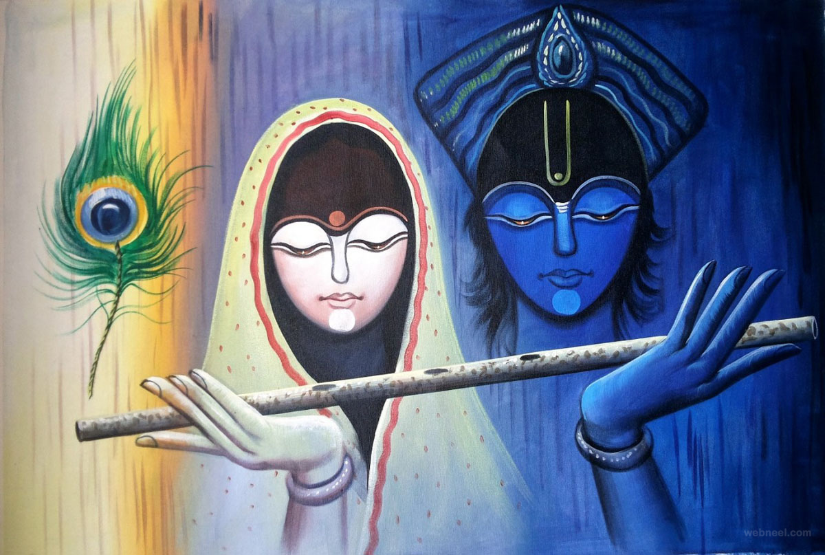 Radhe Krishna Pic Hwb31390 - Abstract Radha Krishna Paintings - HD Wallpaper 