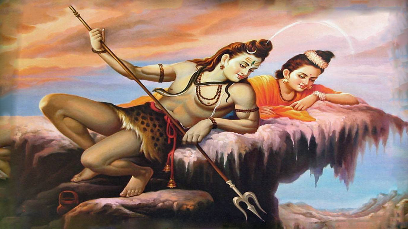 Shiva Parvati Romantic Images - Abstract Paintings On Lord Shiva Parvati -  1366x768 Wallpaper 