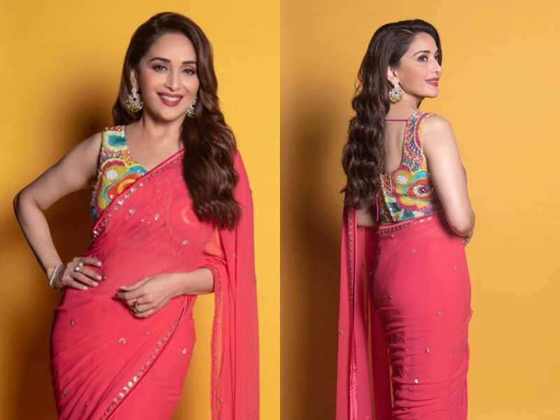 Madhuri Dixit Hot In Saree - HD Wallpaper 