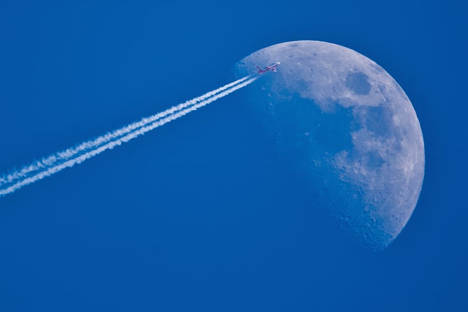 Jet Plane View With Moon, Fly Me To The Moon, Aircraft, - Look Beyond The Limits - HD Wallpaper 
