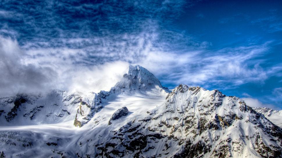 Hdr Mountain Snow Clouds Hd Wallpaper,nature Hd Wallpaper,clouds - HD Wallpaper 