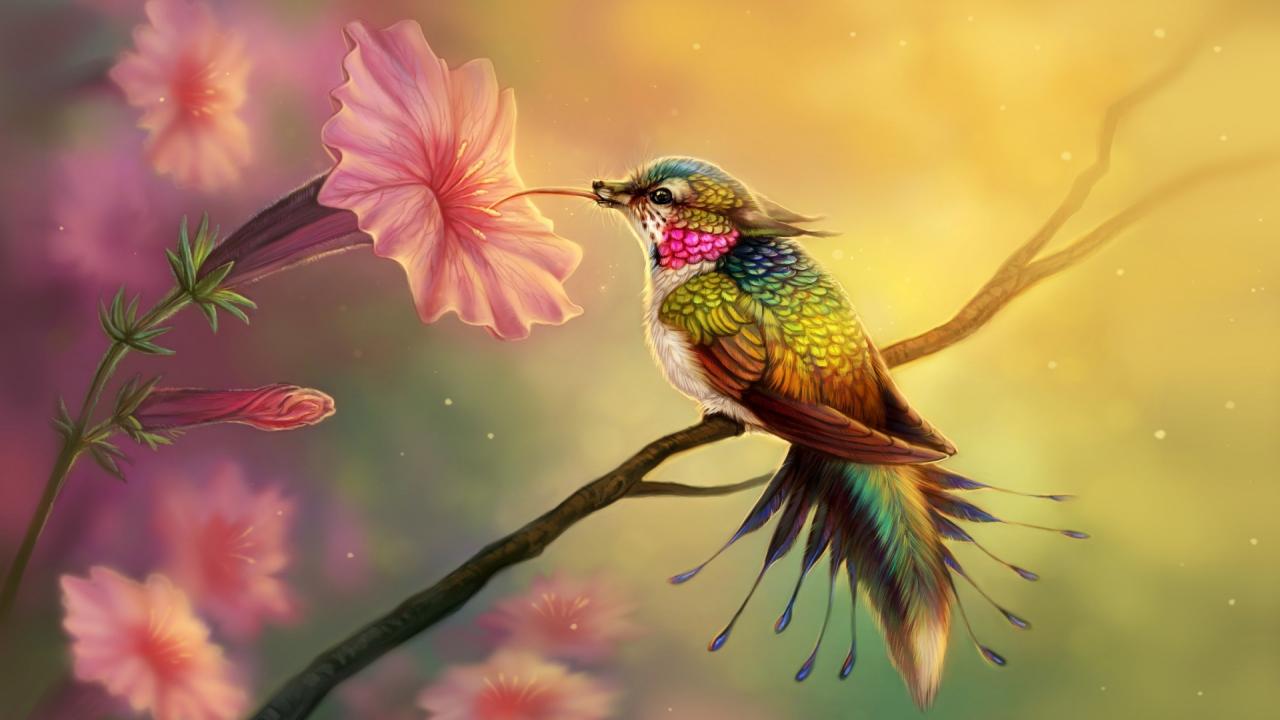 Http - //www - Jkahir - Com/wp Humming Bird And Pink - Hummingbird Drinking Nectar From Flower - HD Wallpaper 