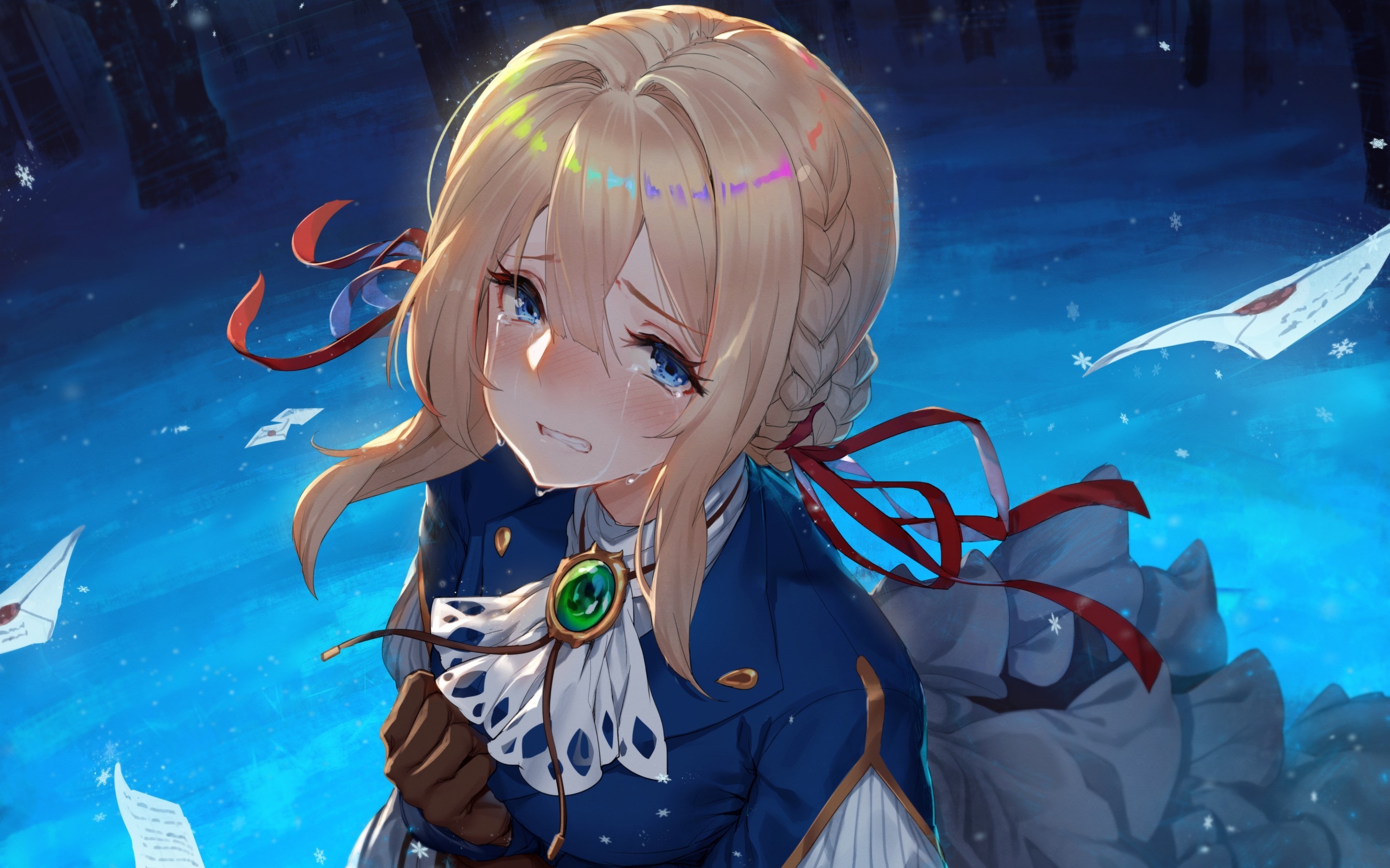 Violet Evergarden, Crying, Blonde, Sad Face, Papers - Anime Violet Evergarden Sad - HD Wallpaper 