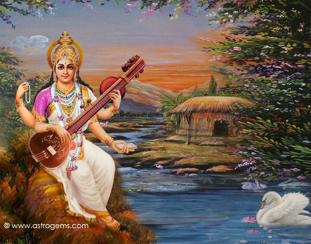 Saraswati Hd Wallpaper - Goddess Saraswati - HD Wallpaper 