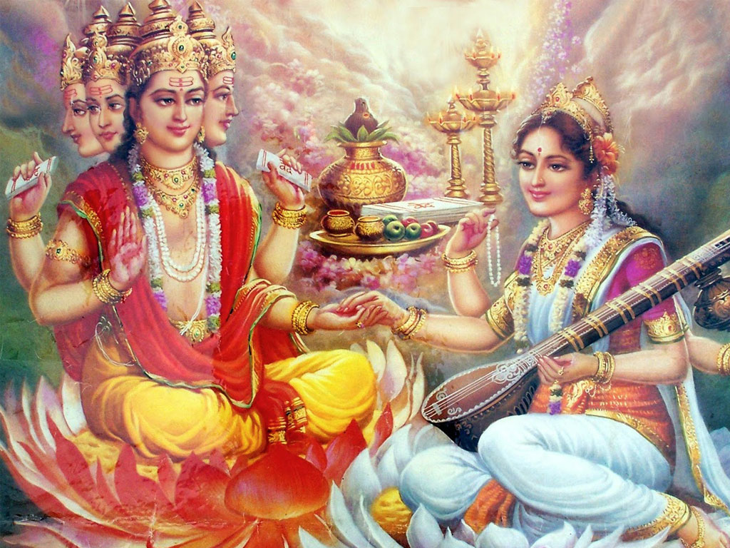 Shabd Brahma Saraswati - Brahma And Saraswati Mata - HD Wallpaper 