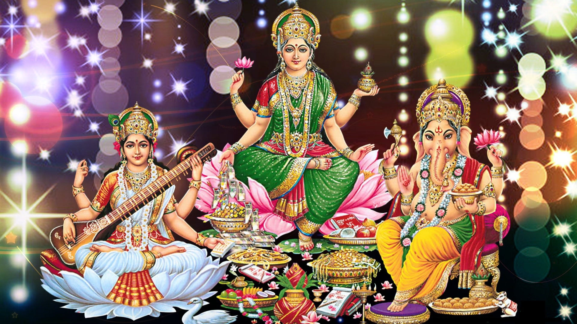 Goddess Lakshmi Ganesh And Saraswati Wallpapers - Lakshmi God Hd Wallpaper Download - HD Wallpaper 