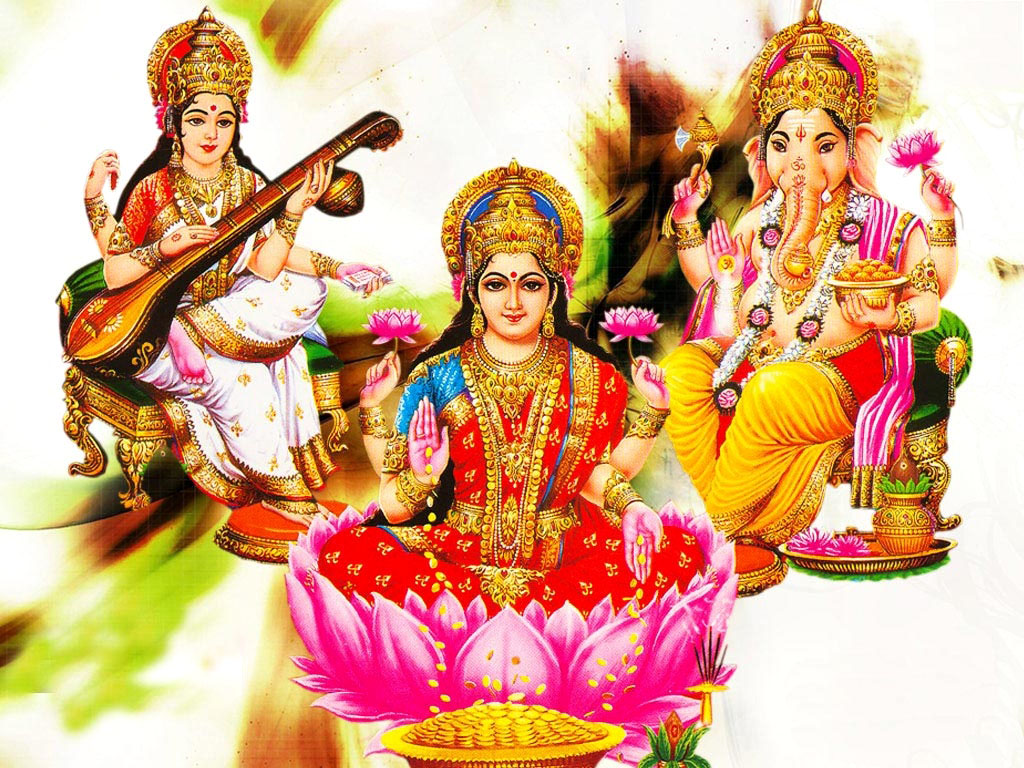 Goddess Saraswati Photos - Jai Lakshmi Ganesh Saraswati - HD Wallpaper 