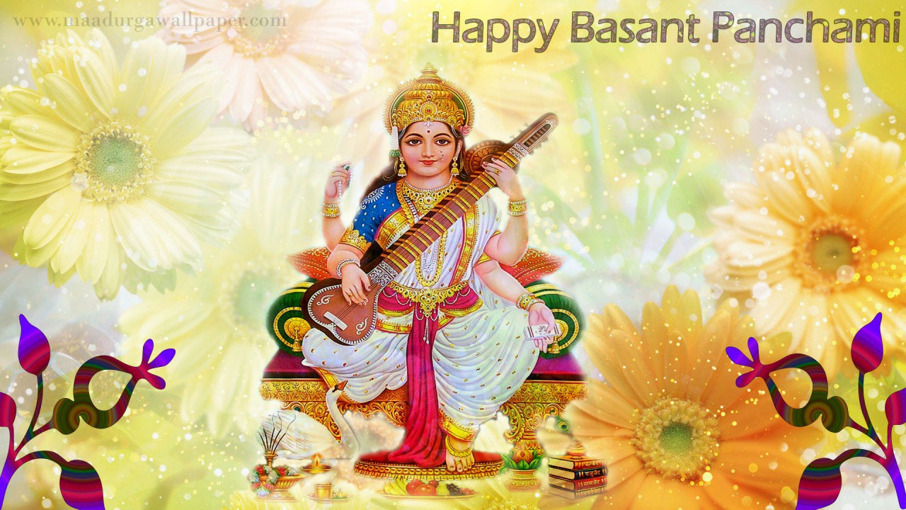 Happy Basant Panchami Goddess Saraswati Picture - Vasantha Panchami - HD Wallpaper 