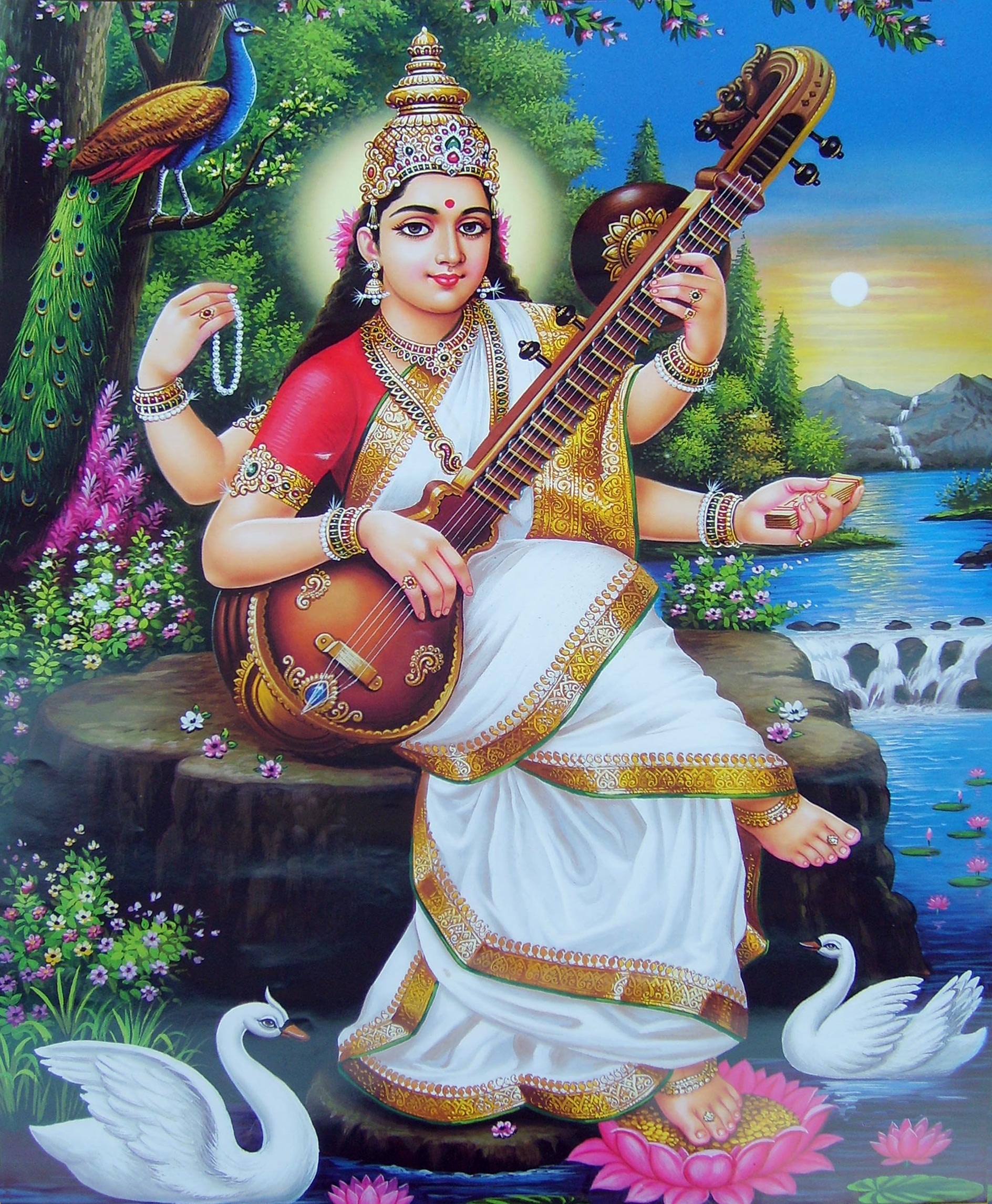 Maa Saraswati Indian God Hd Desktop Wallpaper For K - Saraswati Devi - HD Wallpaper 