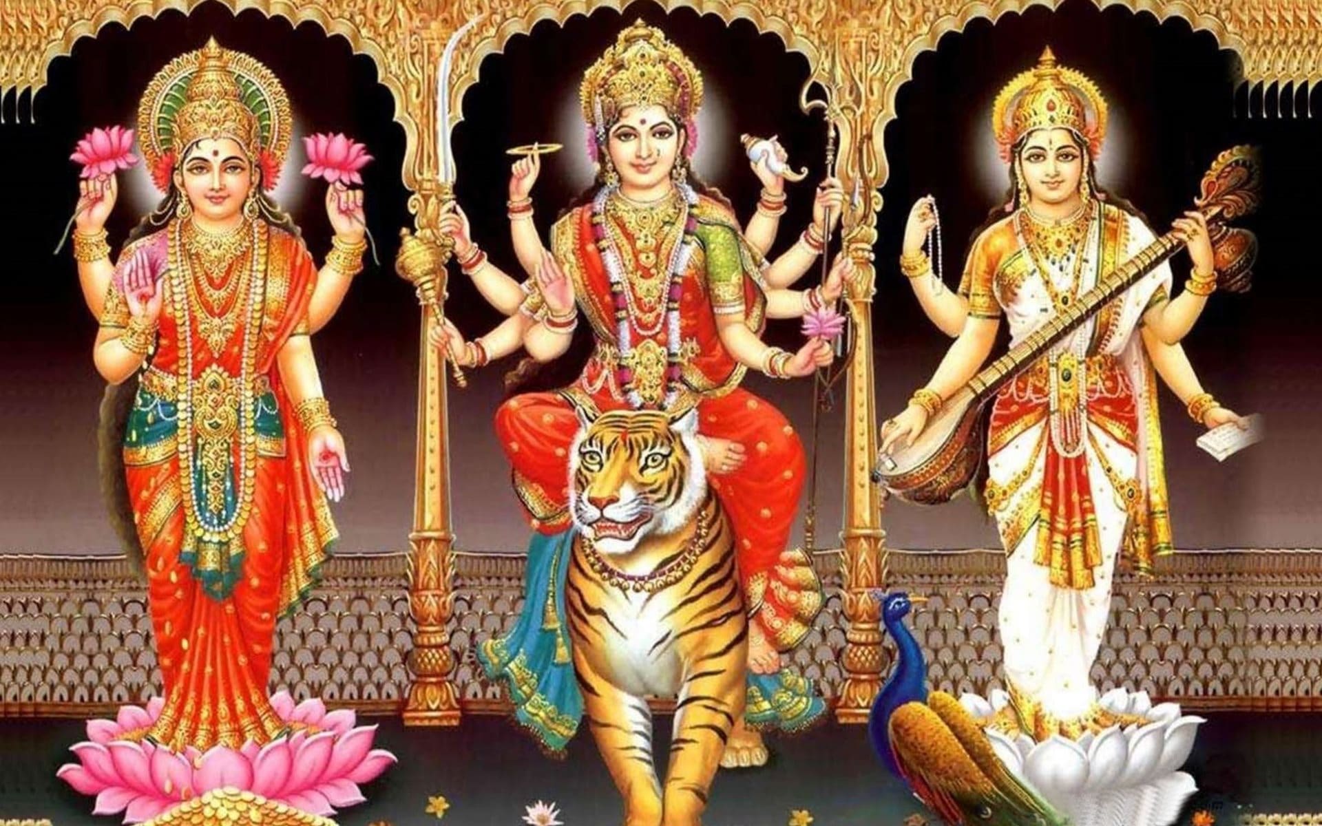 Maa Saraswati Maa Durga Maa Lakshmi - HD Wallpaper 