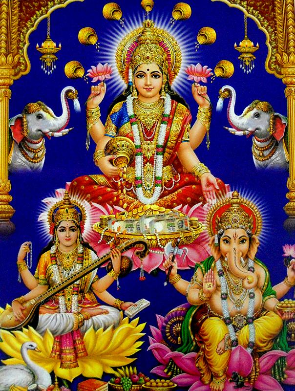 Laxmi Ganesh Wallpaper - Laxmi Ganesh And Saraswati - 604x800 Wallpaper -  