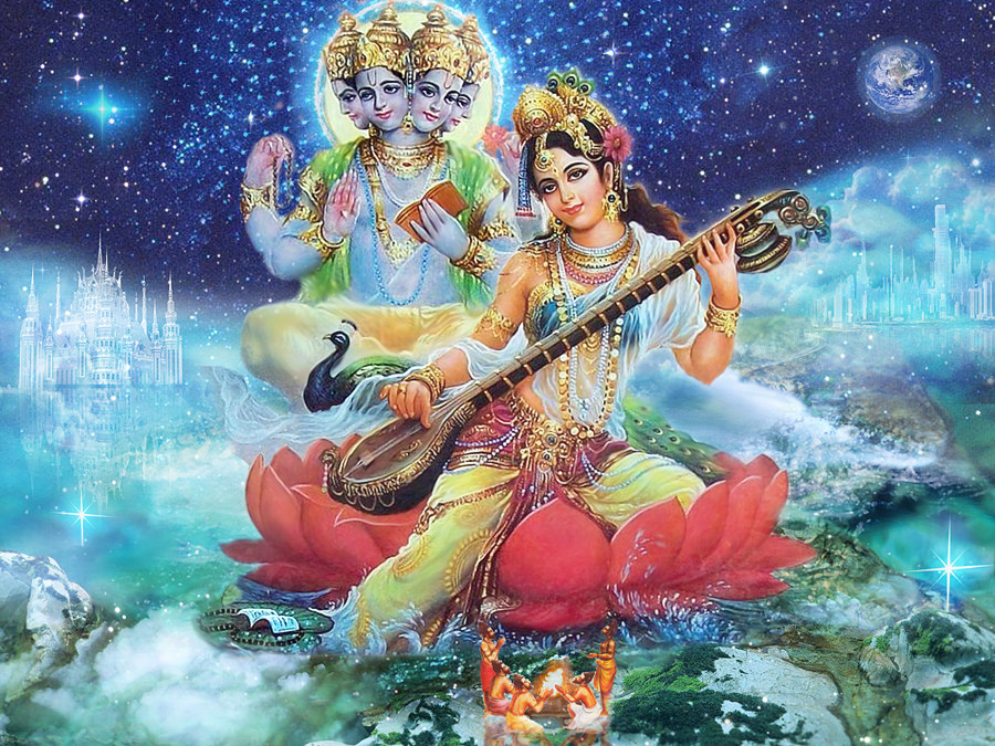 Brahma And Saraswati Together - HD Wallpaper 