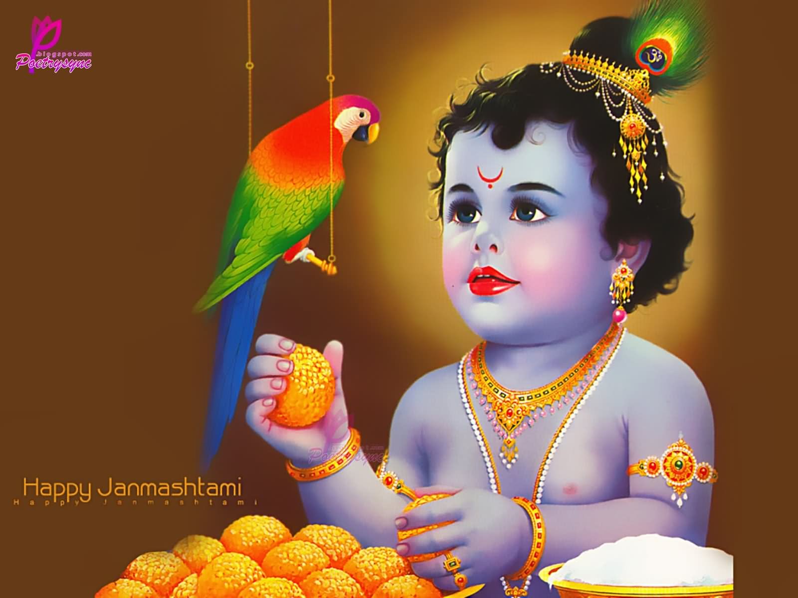 Lord Krishna Hd Wallpapers 1080p - Lord Krishna With Parrot - HD Wallpaper 
