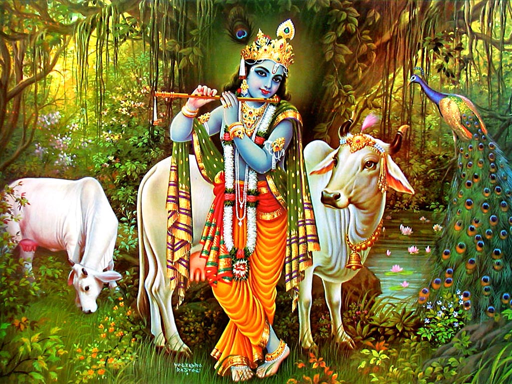 God Krishna With Flute - HD Wallpaper 