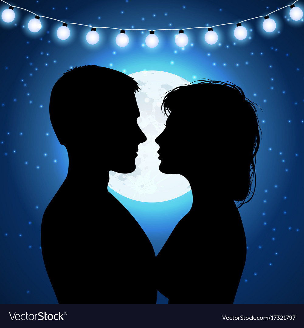 Silhouette Couple Moonlight - HD Wallpaper 