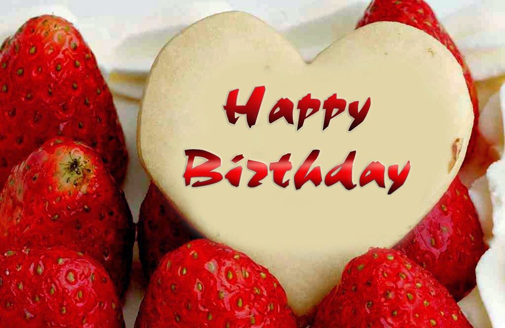 Happy Birthday Whatsapp Dp With Love Symbol 1 - Happy Birthday Strawberry Cake - HD Wallpaper 