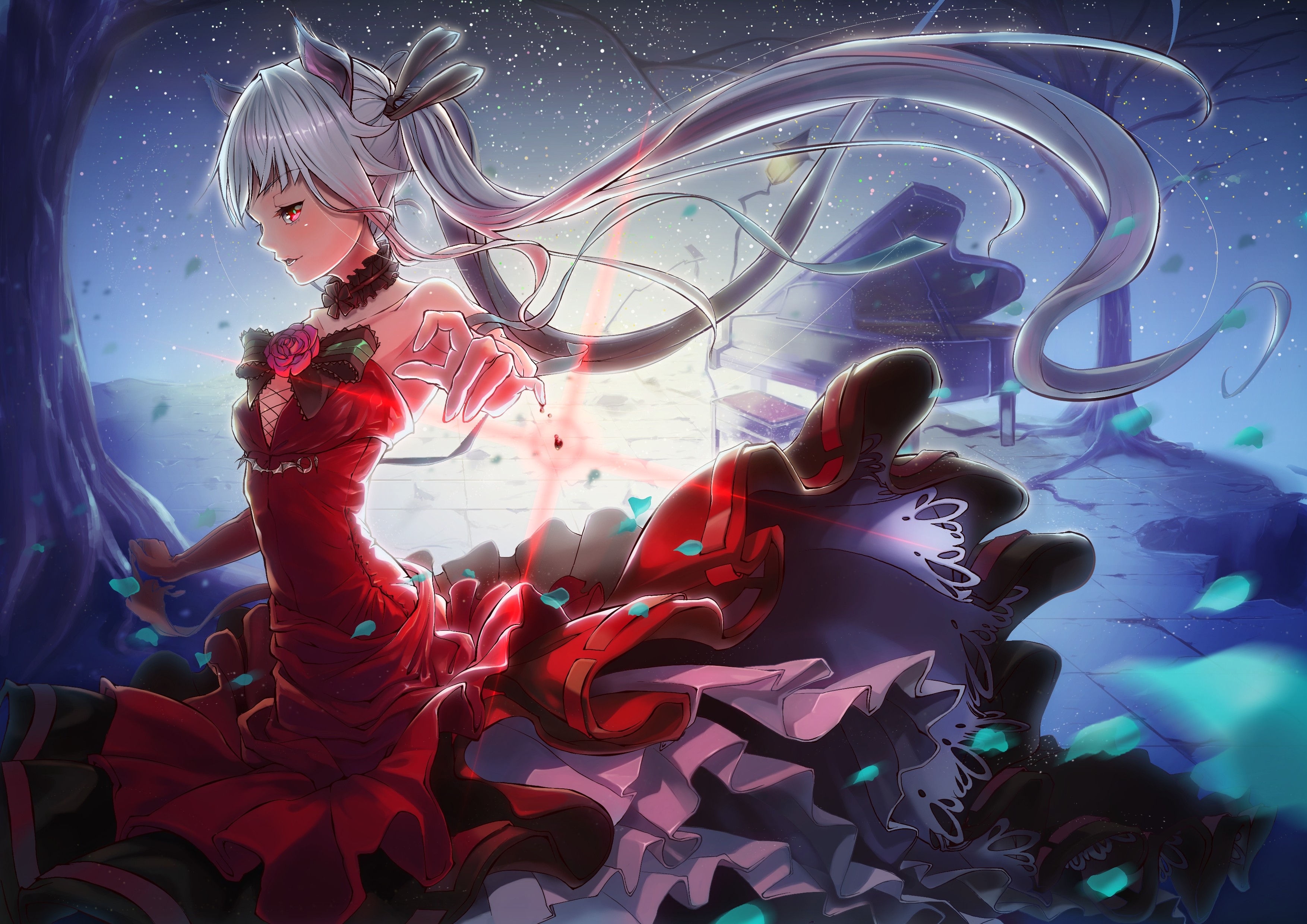 Wallpaper - Anime Girl Silver Hair Red Eyes - HD Wallpaper 