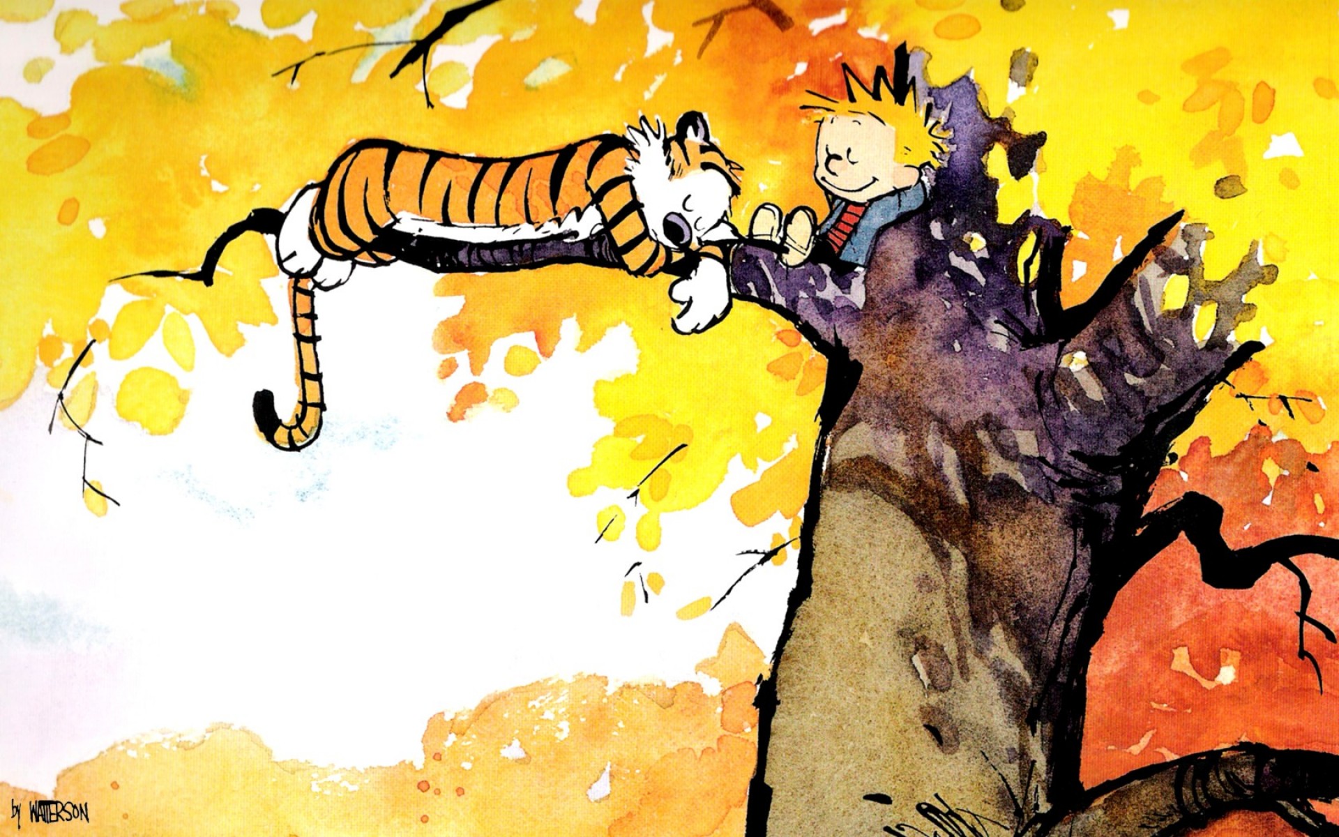 Calvin And Hobbes On A Tree - HD Wallpaper 