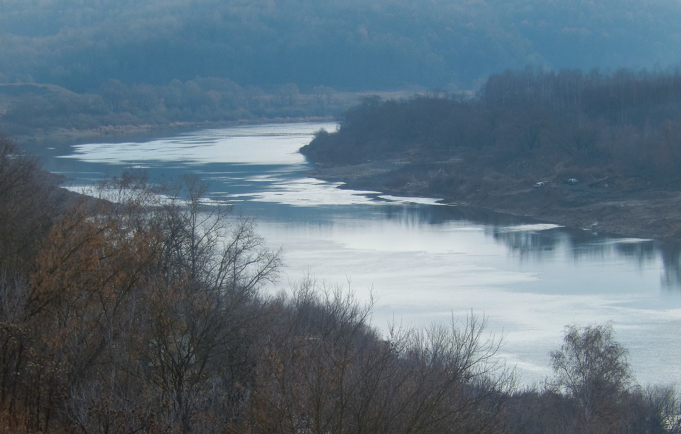 Photo Wallpaper Ice, Autumn, Forest, River, Background, - Loch - HD Wallpaper 